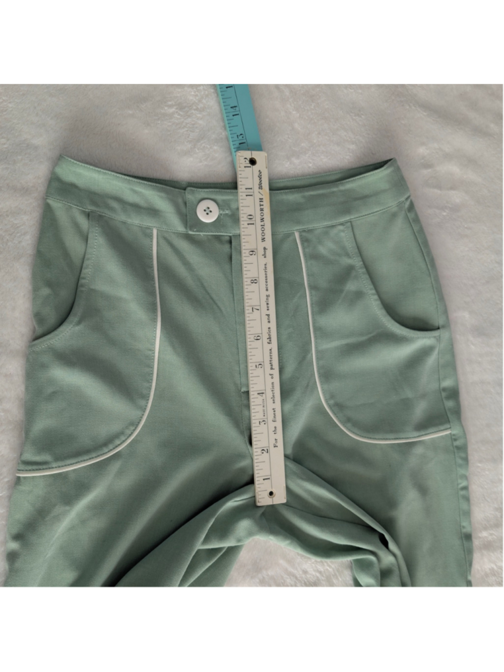ModCloth Mint Green White Contrast Piping Retro Stretch Wide Leg Trousers - 2 - Picture 10 of 12